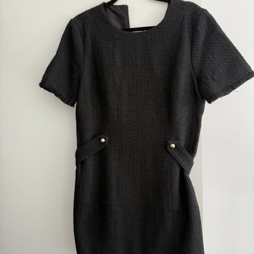 H&M Boucle Dress Wool Blend Black w/ Removable Belt Gold Buttons